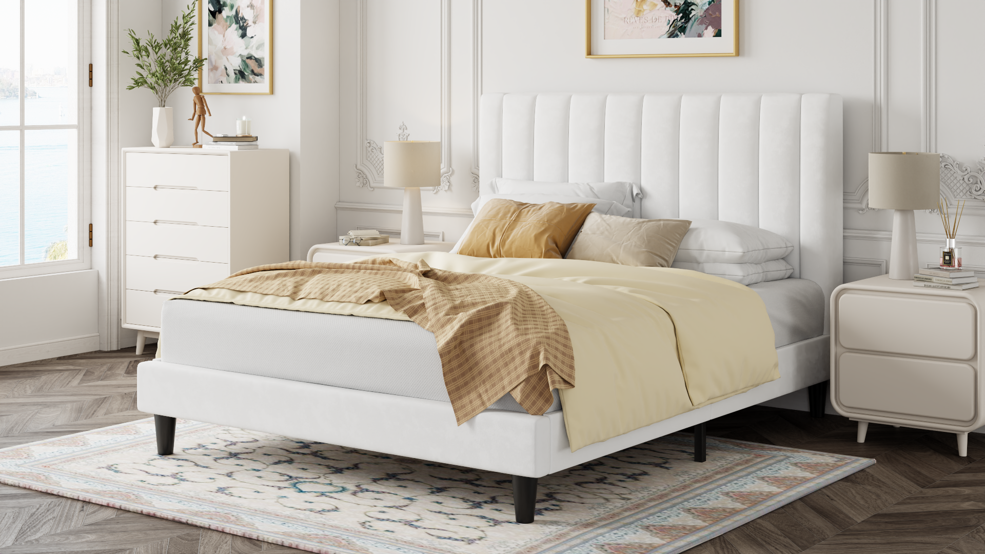 Allewie Full Bed Frame/Velvet Upholstered Bed Frame with Vertical